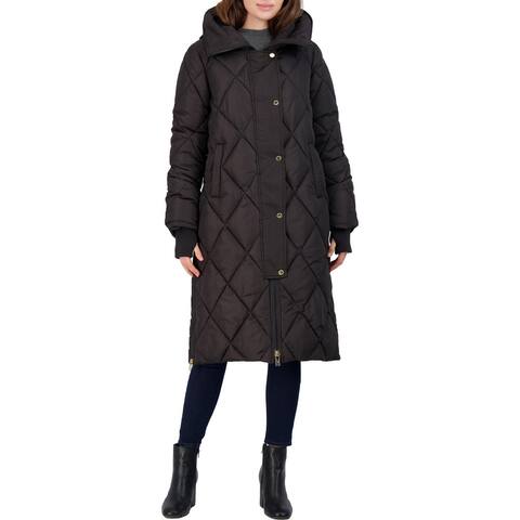 Via Spiga Women's Diamond Quilted Long Hooded Winter Puffer Coat