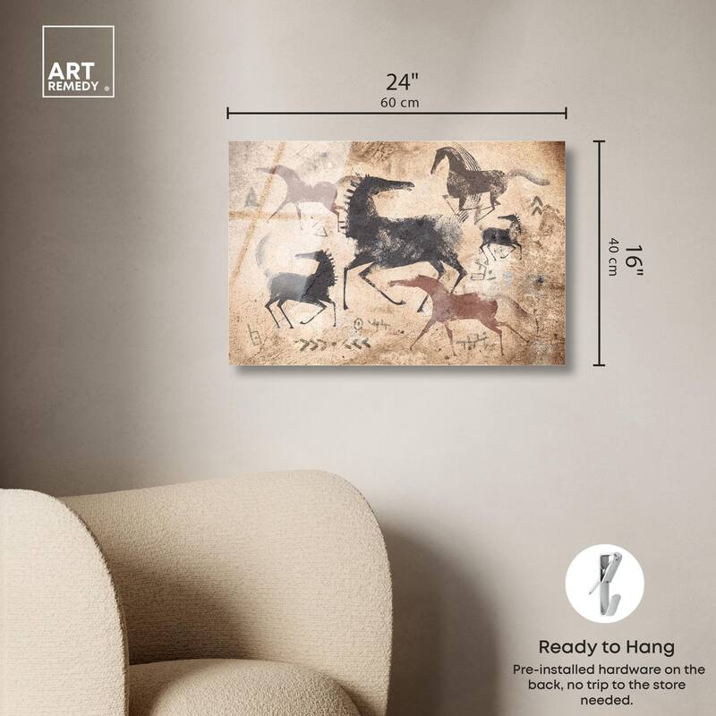 Cave Drawing Horses Acrylic by Art Remedy, Ready to Hang