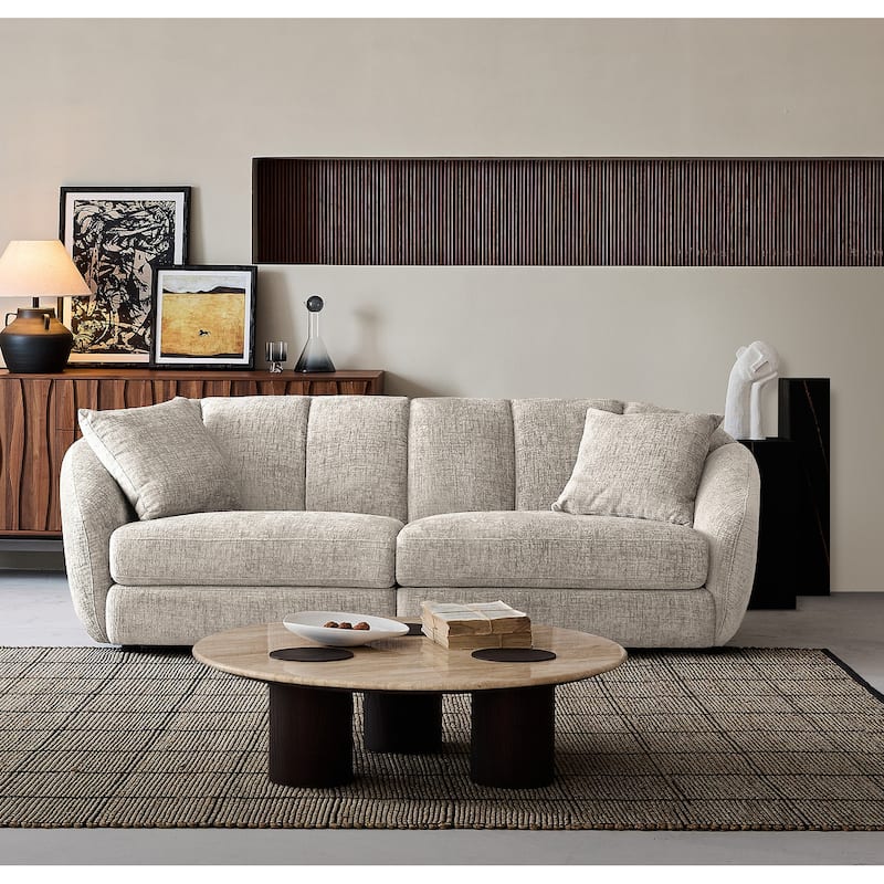Slope Arm Chenille Fabric Rectangle Sectional Sofa Scallop Sofa in Light Brown - 2 Sests(Rectangle) - Light Brown