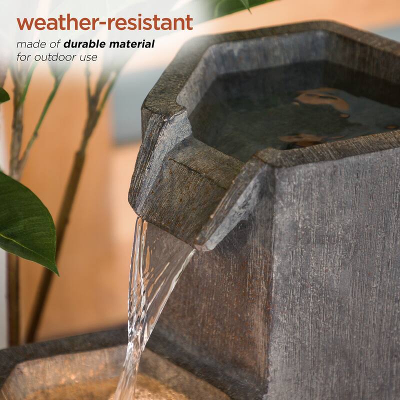 Alpine Corporation 25" Tall Indoor/Outdoor 3-Tier Hexagonal Columns Fountain with LED Lights