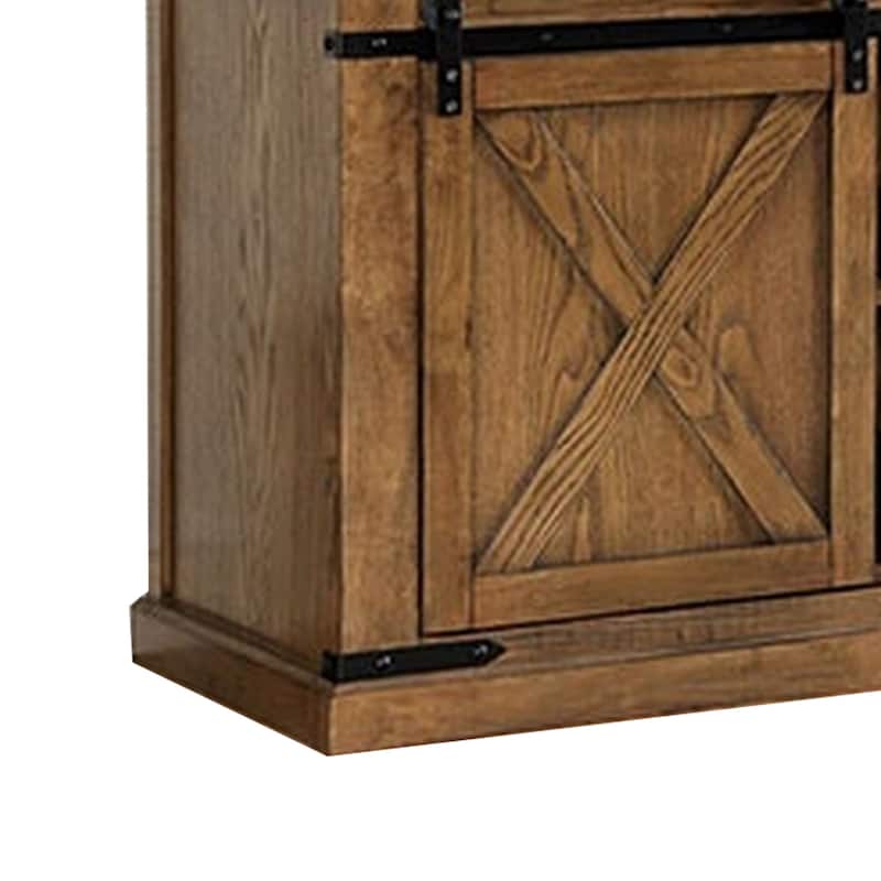 Bego 72 Inch TV Entertainment Console, Sliding Barn Door, Shelves, Brown