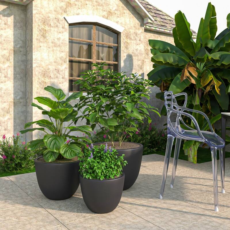 Dahlia 3-Piece Modern Round Planter Set, Durable Fiberstone & Clay Pots for Indoor & Outdoor Plants