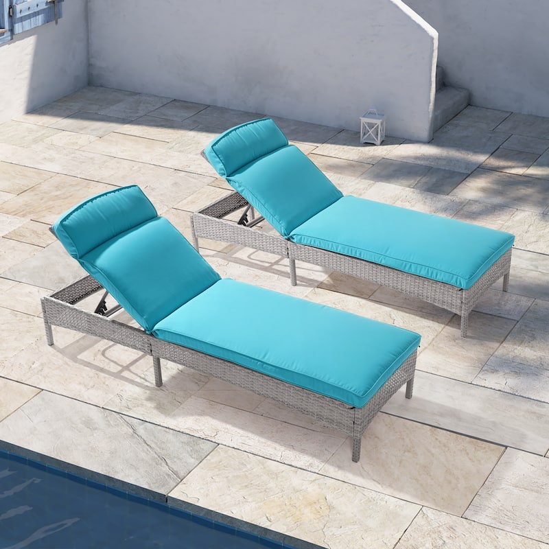 LIVOOSUN 2Pcs Patio Chair Rattan Single Lounge Water-Repellent Cushion - SkyBlue