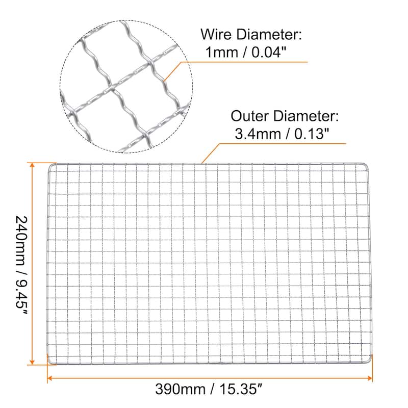 Square BBQ Grill Net 15.4"x9.4" Stainless Steel Barbecue Mesh for Baking - Silver