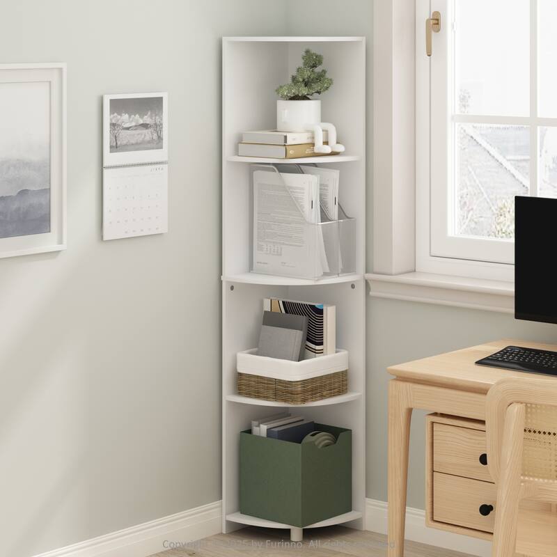 Furinno Basic 4-Tier Corner Multipurpose Standing Shelf, Amber Pine