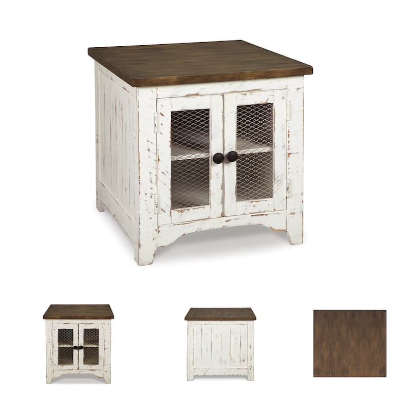 Signature Design by Ashley Wystfield Ivory and Brown Pine Wood End Table