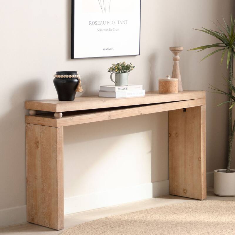 Roomfitters Narrow Console Table with Bead Accents, 52" Slim Entryway Desk, Engineered Wood, Light Natural Finish