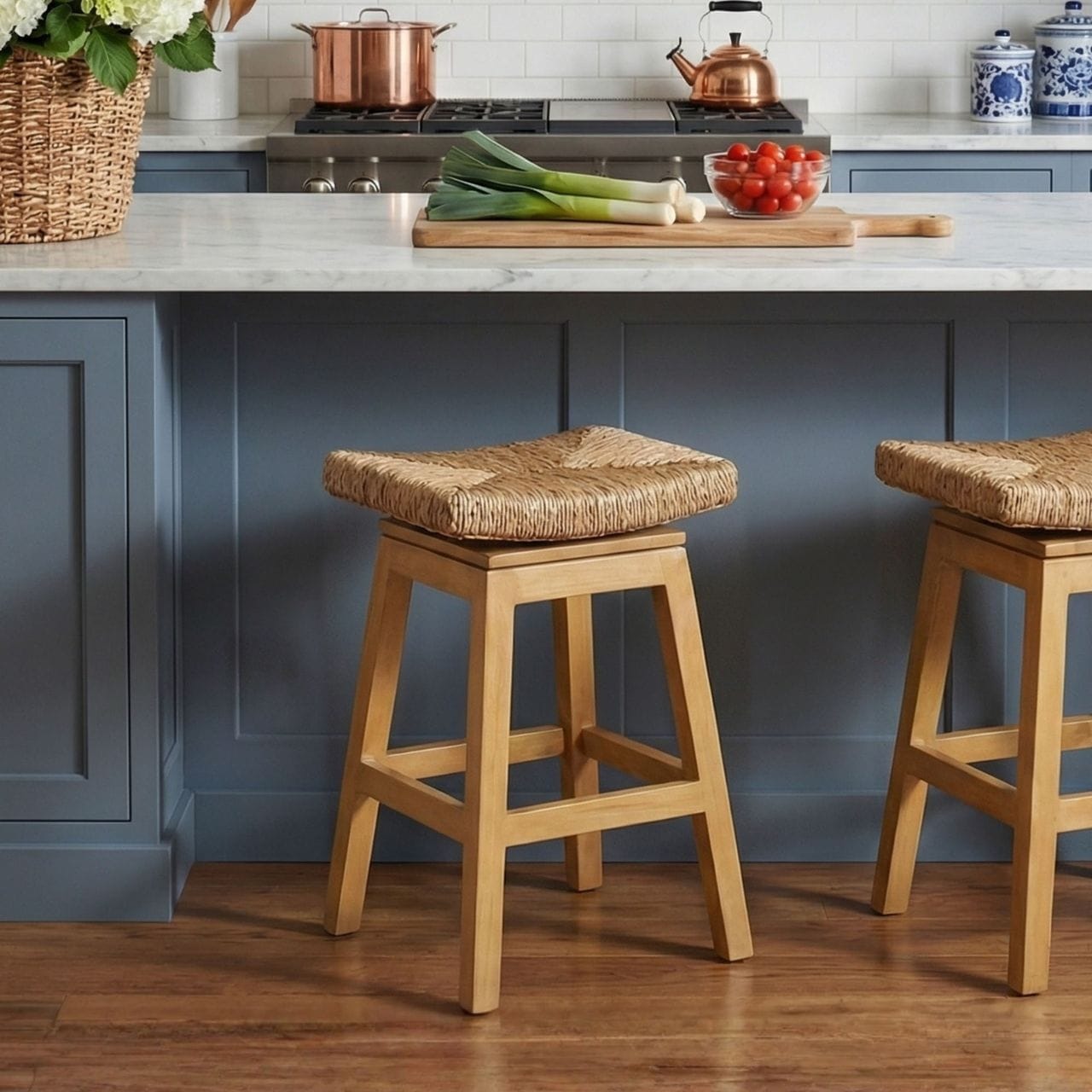 Sanibel Handwoven Water Hyacinth & Wood Swivel Saddle Counter Stool by East at Main