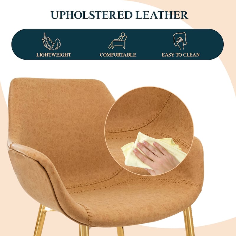 Markley Modern Leather Dining Armchair Set of 4 With Gold Metal Legs Accent Side Chair