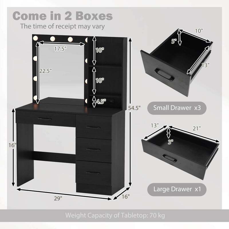 Costway Makeup Vanity Desk with Mirror and Lights Charging Station - 1 PCS