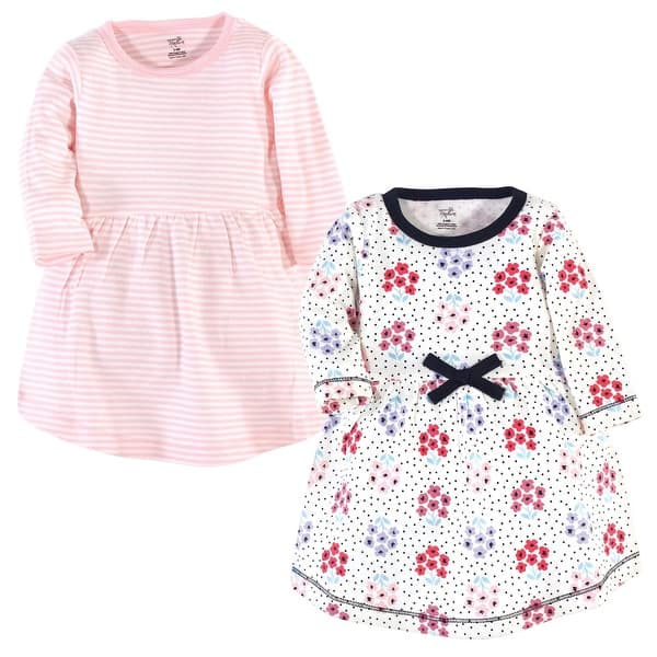 slide 1 of 1, Touched by Nature Baby and Baby Girl Organic Cotton Long-Sleeve Dresses 2pk, Floral Dot 0-3 Months - Baby Toddler Floral Dot Long Sleeve