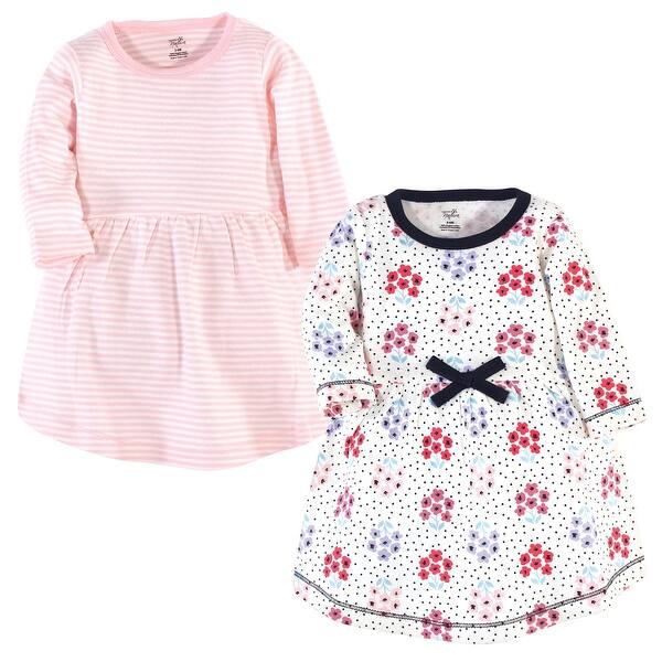 slide 1 of 1, Touched by Nature Baby and Toddler Girl Organic Cotton Long-Sleeve Dresses 2pk, Floral Dot 2T - Baby Toddler Floral Dot Long Sleeve