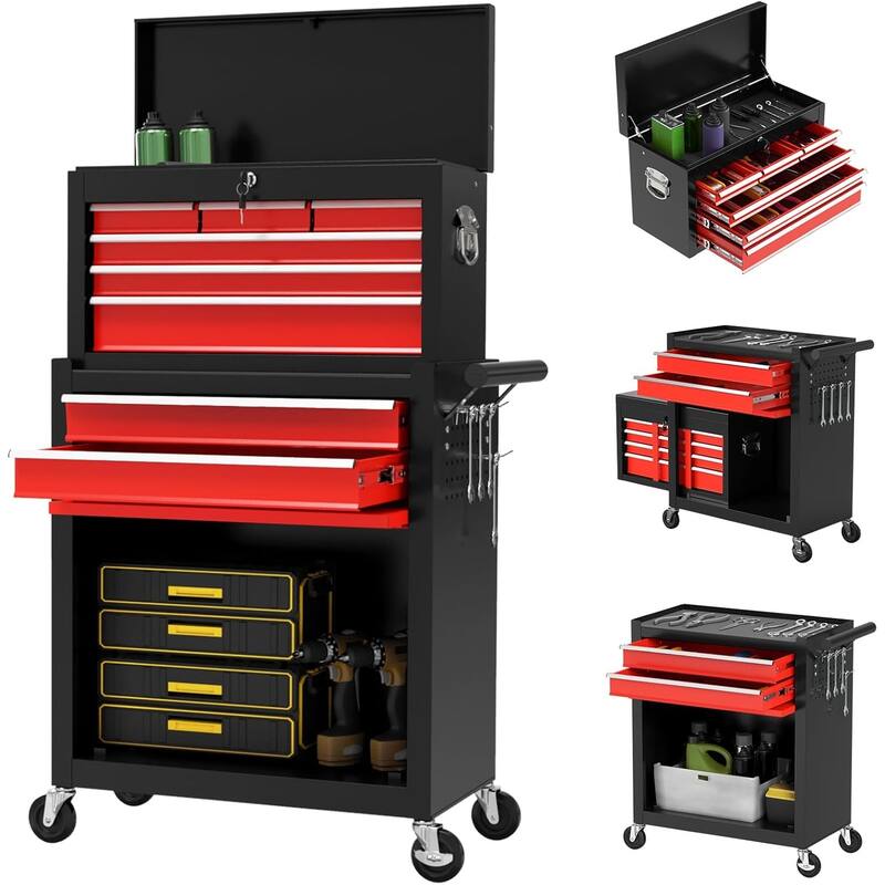 8-Drawer Rolling Tool Storage Cabinet with Detachable Top Tool Box