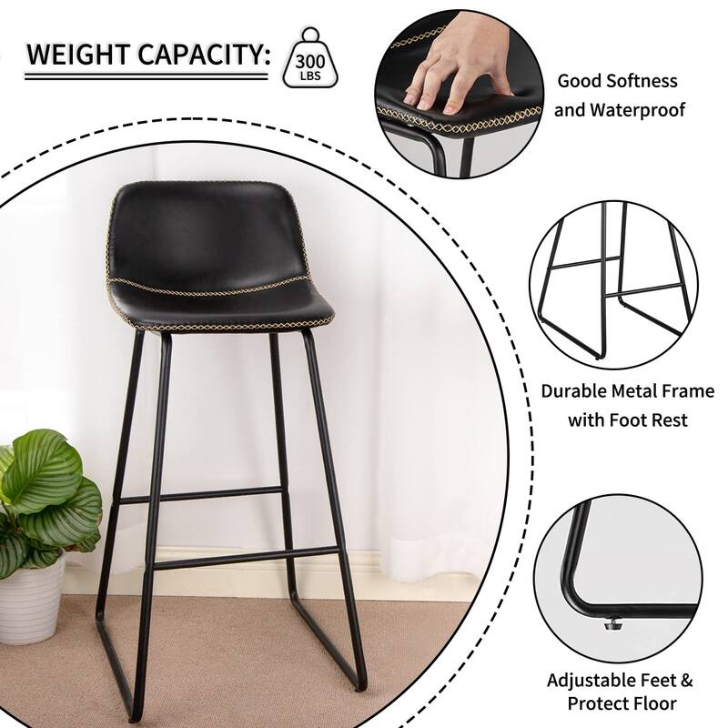 Bar Height Bar Stools Set of 2, Barstools with Backs, Modern Bar Stools for Kitchen Island, Bar Stools 30 Inch Seat Height