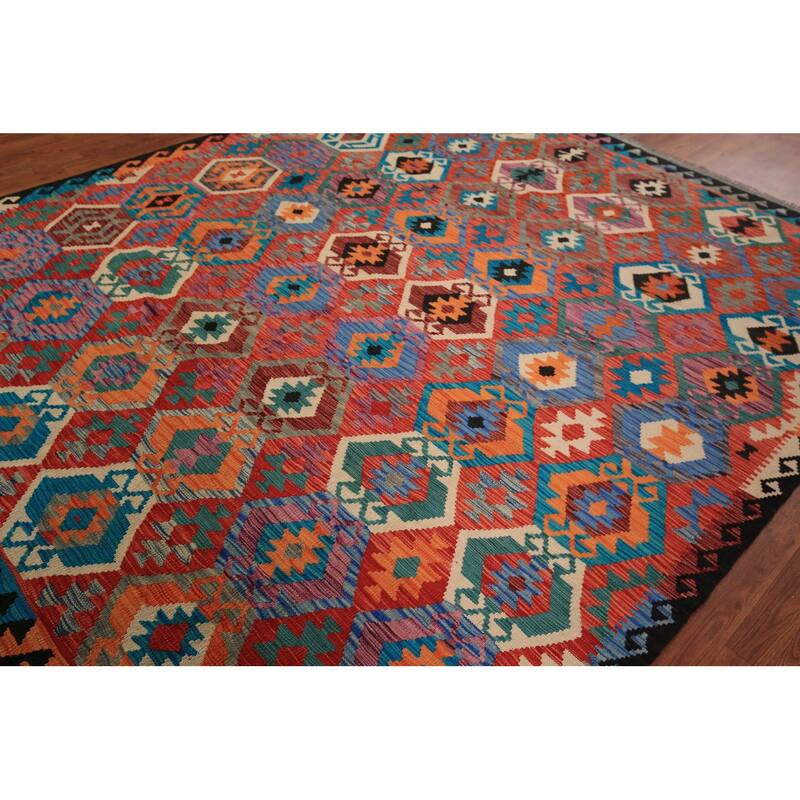 Reversible Oriental Kilim Area Rug Hand-Woven Wool Carpet - 8'0" x 9'7"