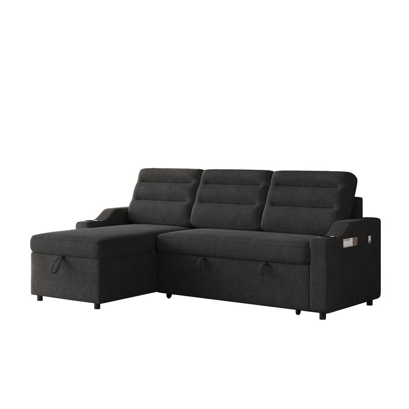 83.5-Inch Sofa Bed with Cup Holder - Polyester Sleeper Sofa for Small Spaces