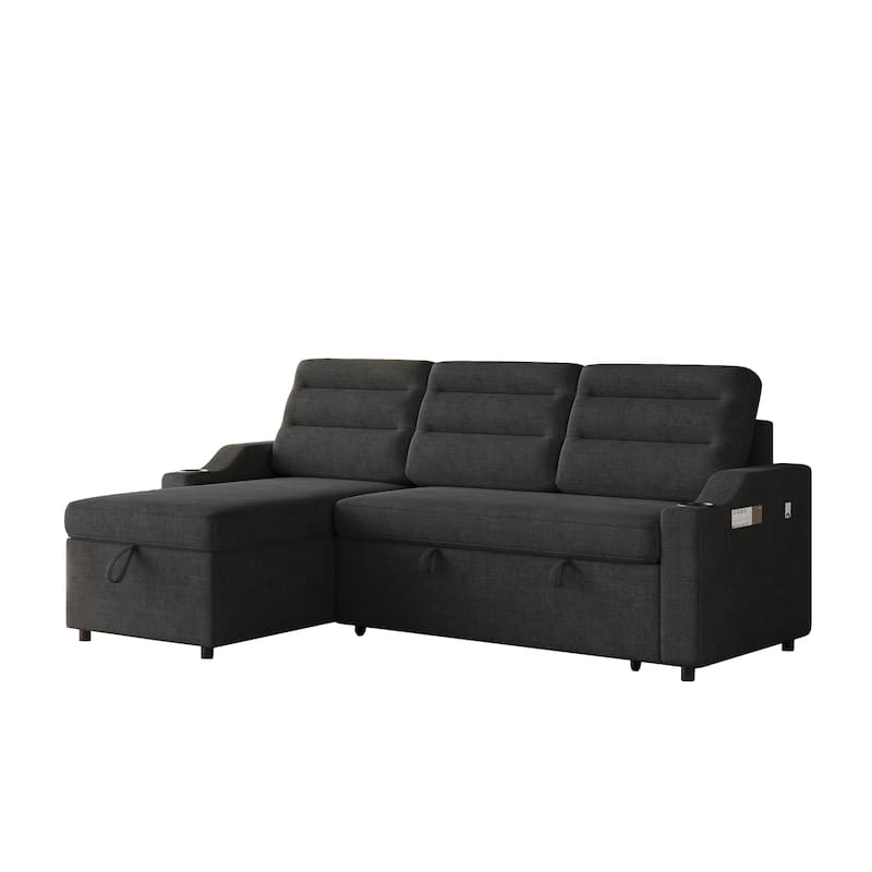 Multi-Position Sofa Bed with Pull-Out Sleeper, Chaise, and Storage for Living Room