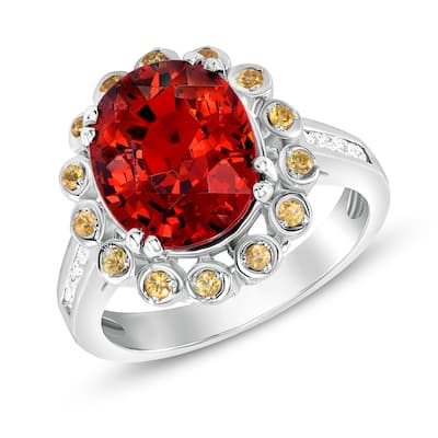 5.19 ct Spessartite Garnet and Diamond Ring in 14k White Gold