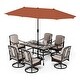 preview thumbnail 16 of 24, 7/8-Piece Patio Dining Set of 6 Swivel Metal Rattan Chairs with Deep-seating Chairs and Wood-like Table Top Table