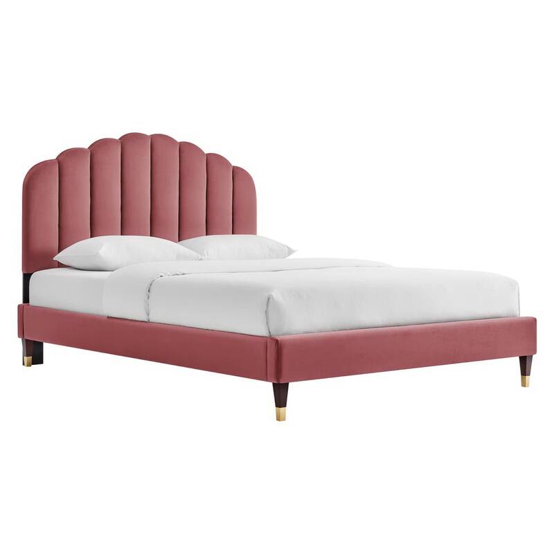 Daisy Performance Velvet Platform Bed Wood and Gold Legs