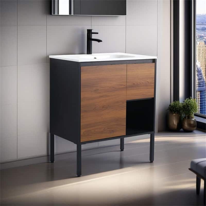 30 inch Freestanding Bathroom Vanity With Gel Sink - Brown Ebony