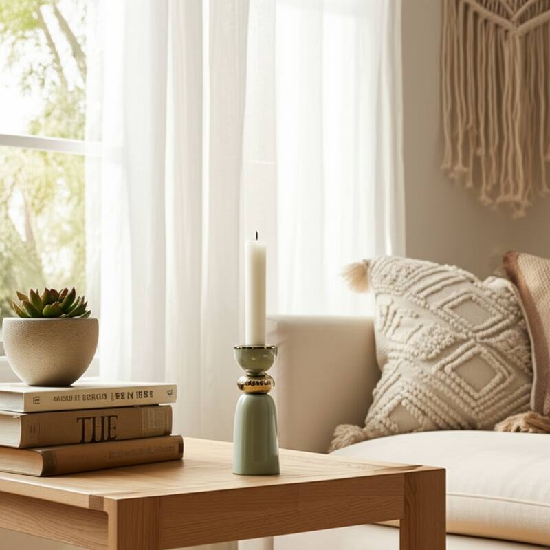 Metal Modern Curvy Pillar and Taper Holder - Green