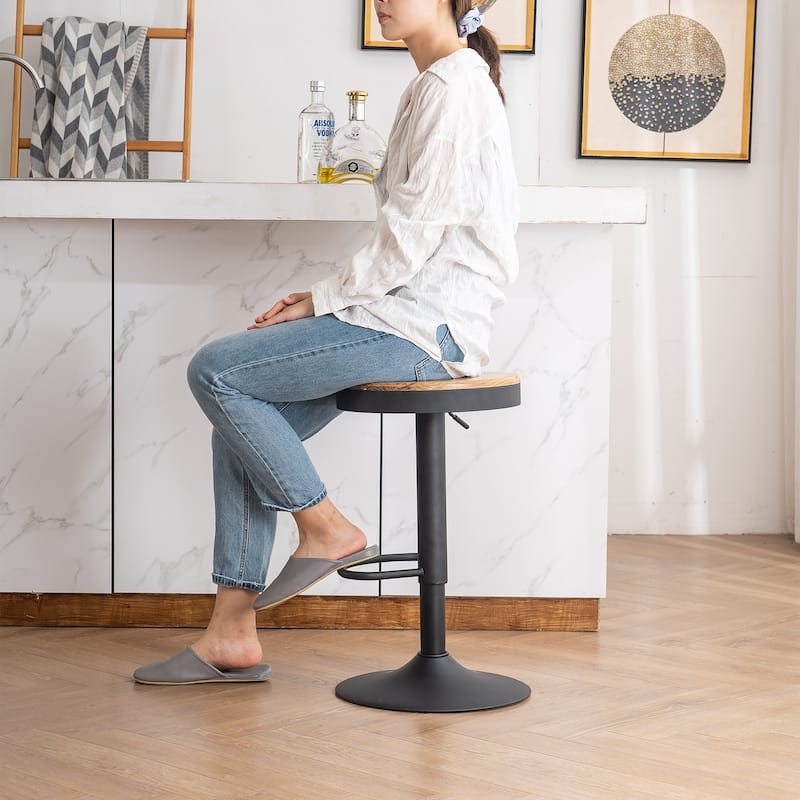Adjustable Swivel Bar Chairs Backless Round Barstools Set of 2