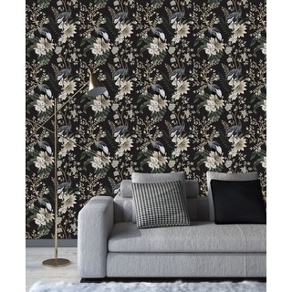 Dark Floral Wallpaper with Birds Peel and Stick and Prepasted - Bed ...
