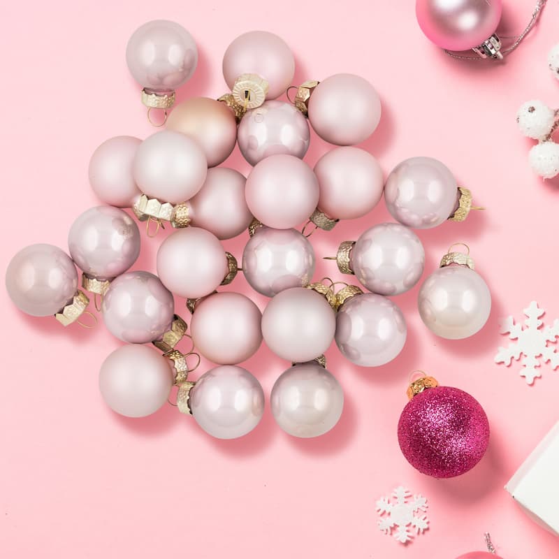 2-Finish Glass Christmas Ball Ornaments - 1" (25mm) - Baby Pink - 24cy