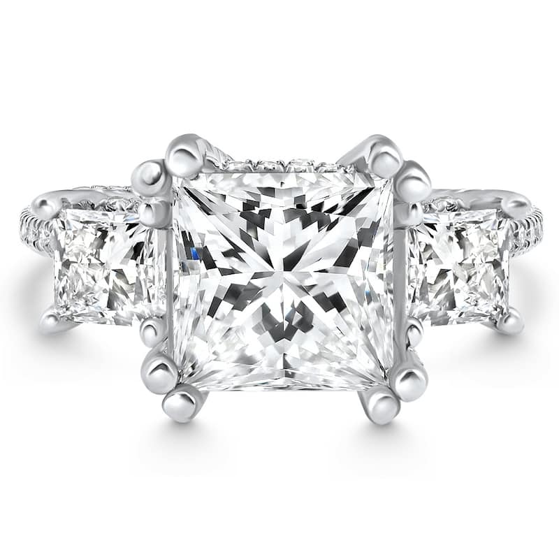 Bliss Diamond Certified 5.10Ct Princess Cut Diamond Engagement Ring White Gold Lab Grown - White - 6 - White