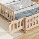 preview thumbnail 4 of 55, Pine Wood House-Shaped Headboard Floor Bed with Fence for Kids, Boys and Girls