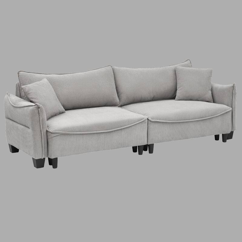 Transformable Corduroy Sofa Bed with 2 Throw Pillows - Comfortable 3-Seat Design for Living Rooms - Grey