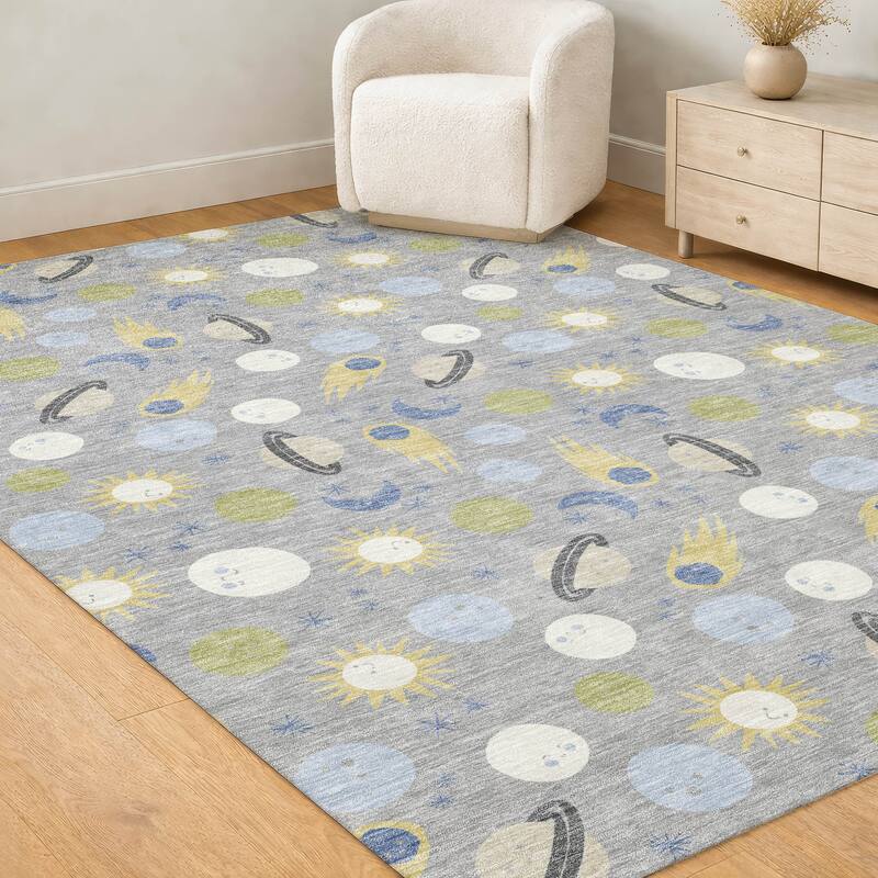 Machine Washable Indoor/ Outdoor Planets Comets Chantille Rug