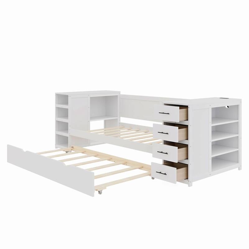 Multifunctional Wooden Daybed with Abundant Storage and Modern Design for Bedroom