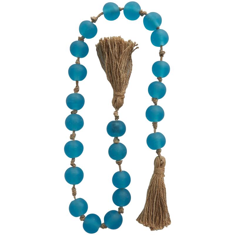 Glass Handmade Round Frosted Beaded Garland with Tassel with Knotted Brown Jute