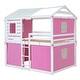 preview thumbnail 11 of 17, Pink+White Full Size Solid Wood House Bunk Bed with Tent, Ladder and Fence for Kids, Bedroom