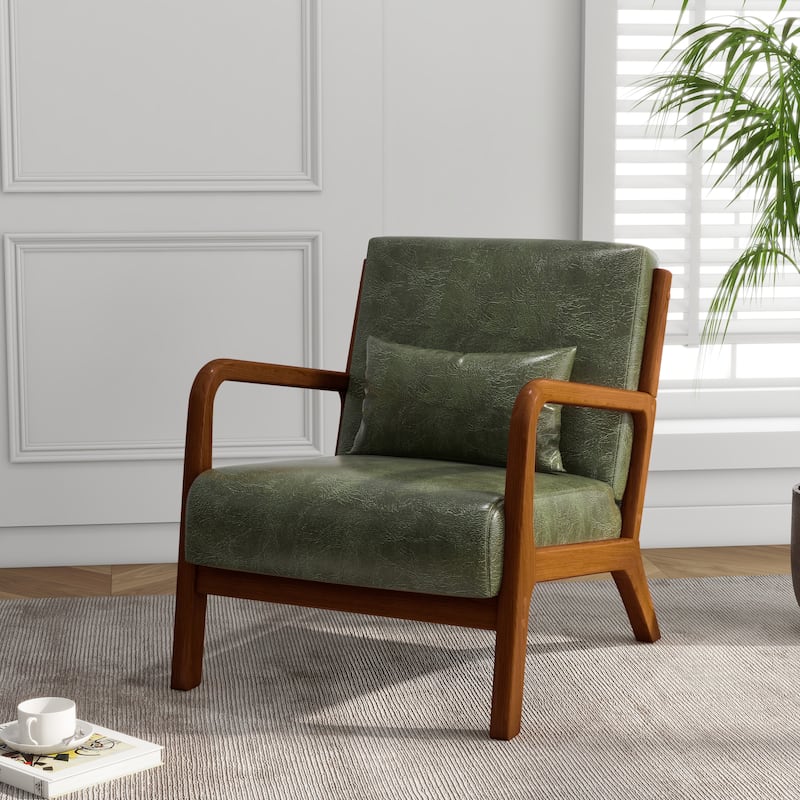 Mid Century Solid Wood Upholstered Accent Chair
