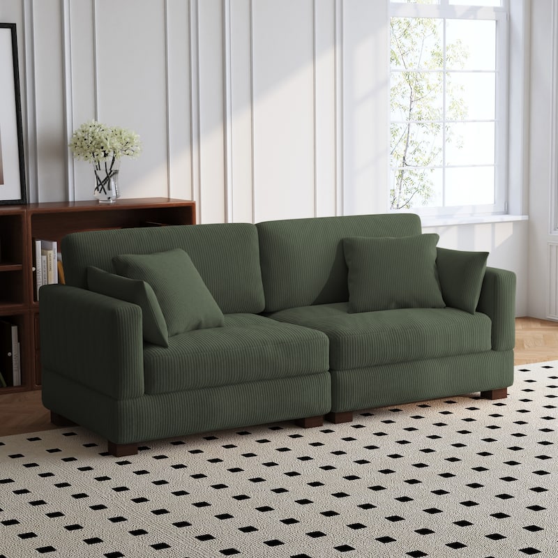 84.5″W Modern Corduroy Couch Modular Sofa - Sofa&2 Pillows - Green