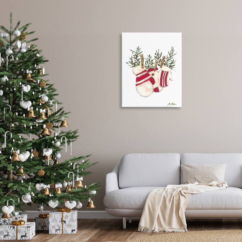 Stupell Winter Mittens on Clothesline Canvas Wall Art Design By Sara Baker