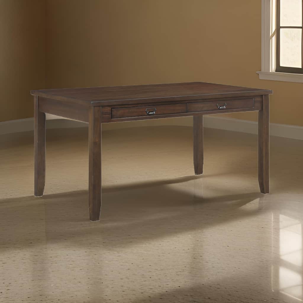 Humpty 60 Inch Dining Table, Rectangular Top, 2 Drawers, Cherry Brown Wood