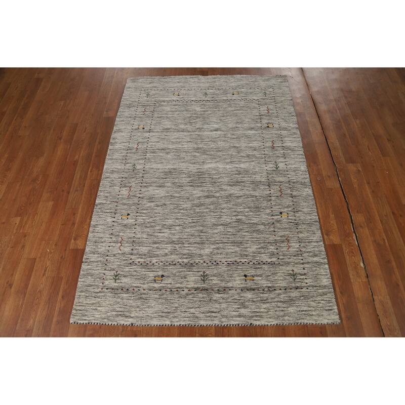 Hand Knotted Oriental 100% Wool Carpet Tribal Animal Pictorial Beige & Ivories Gabbeh Area Rug - 5' 10'' X 4' 1''