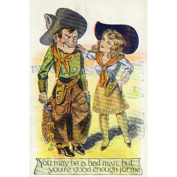 Shop Comic Cartoon Cowgirl Tells Cowboy He May Be A Bad Man But