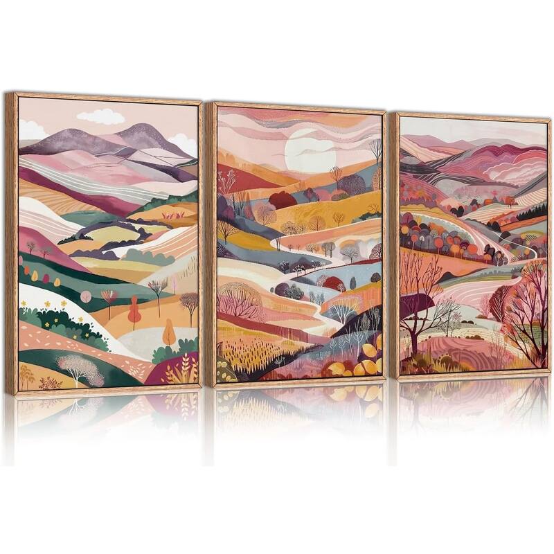 Nature Landscape Painting with Pink Mountains & Forest - 16 x 24