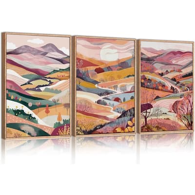 Nature Landscape Painting with Pink Mountains & Forest