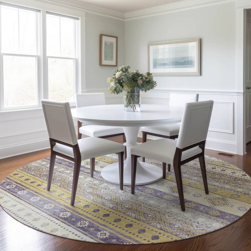 Premium Washable Super Soft Tribal Boho Mayfield Rug - Purple - 8' x 8' - Round