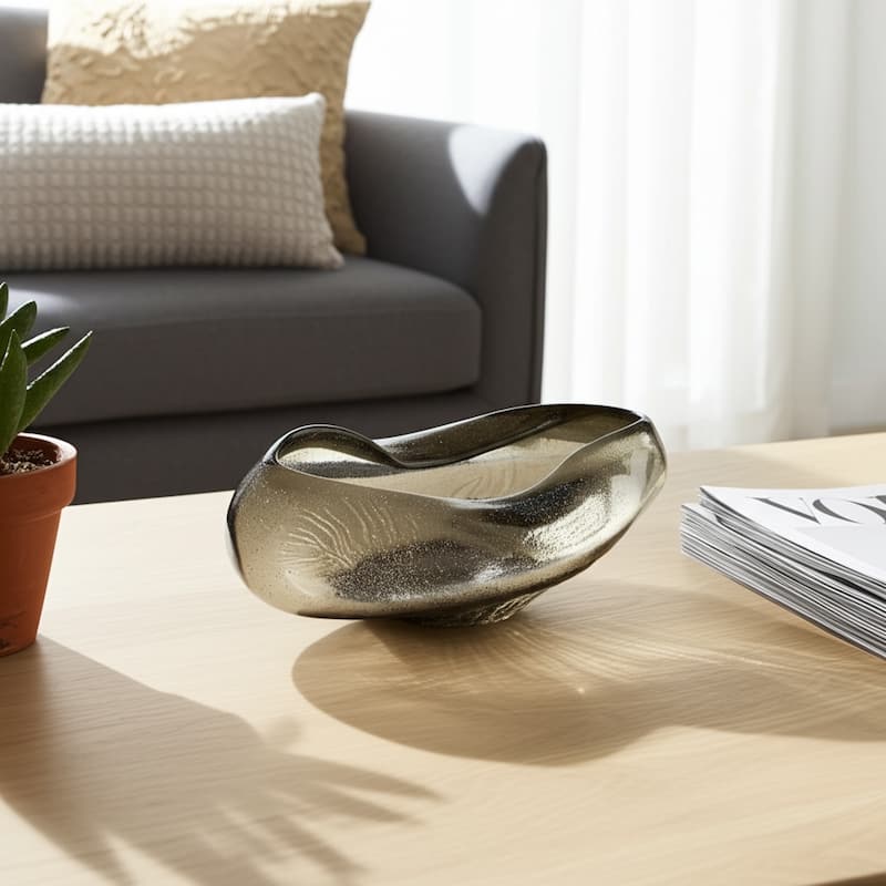 Glass Decorative Bowl Organic Textured Valencia Style - 6" Clear - 15" x 9" x 6"