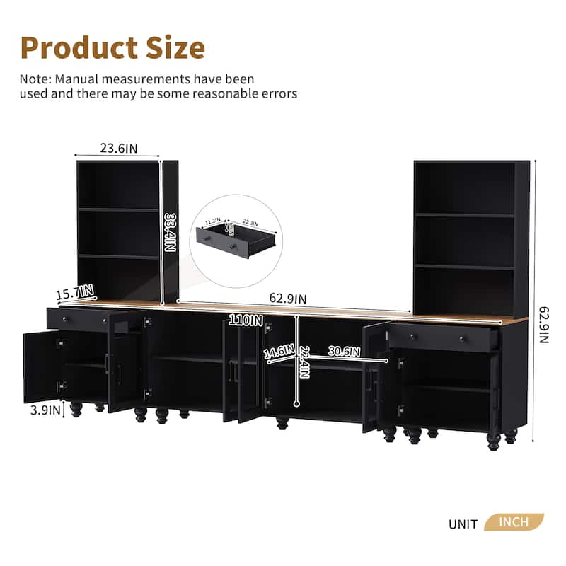 Farmhouse TV Stand with Solid Wood Legs for TVs Up to 70", Large Media Console Table with Bookshelves & Glass Doors