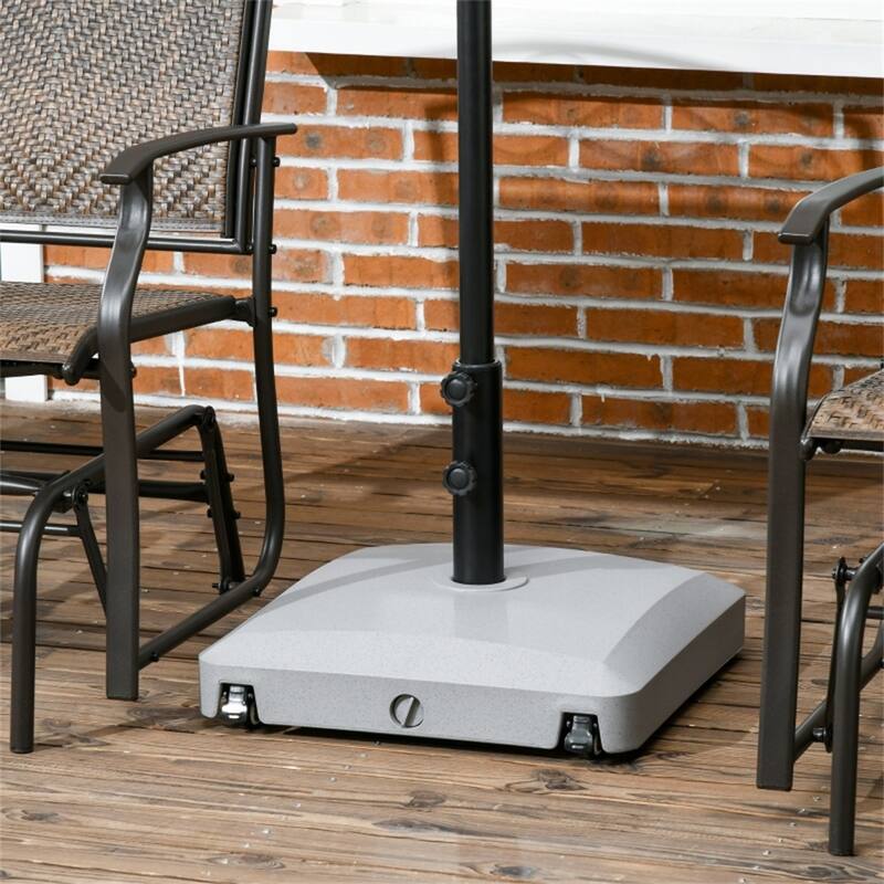 Gray Outdoor Umbrella Base with Wheels and Adjustable Knobs Heavy Duty PE and Steel Patio Parasol Stand
