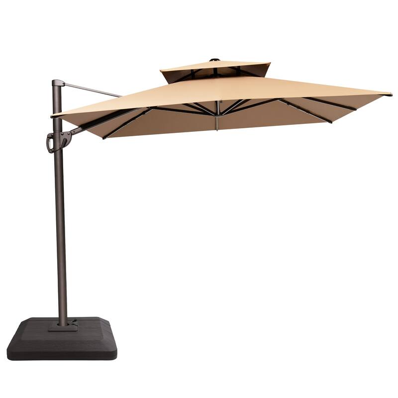 11 x 9 ft Patio Cantilever Offset Umbrella with 360-degree Rotation with Base Stand