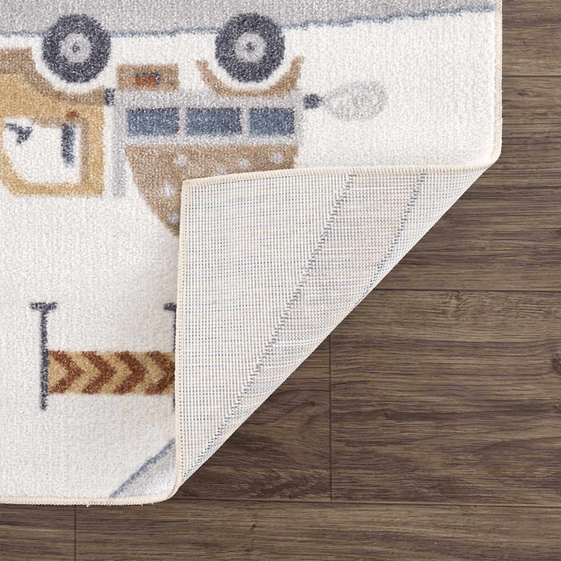 Hauteloom Olwen Living Room, Bedroom Machine Washable Area Rug - Cream, Light Gray - 6'7" x 9'